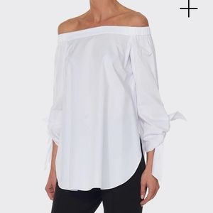 Tibi navy wool off the shoulder top